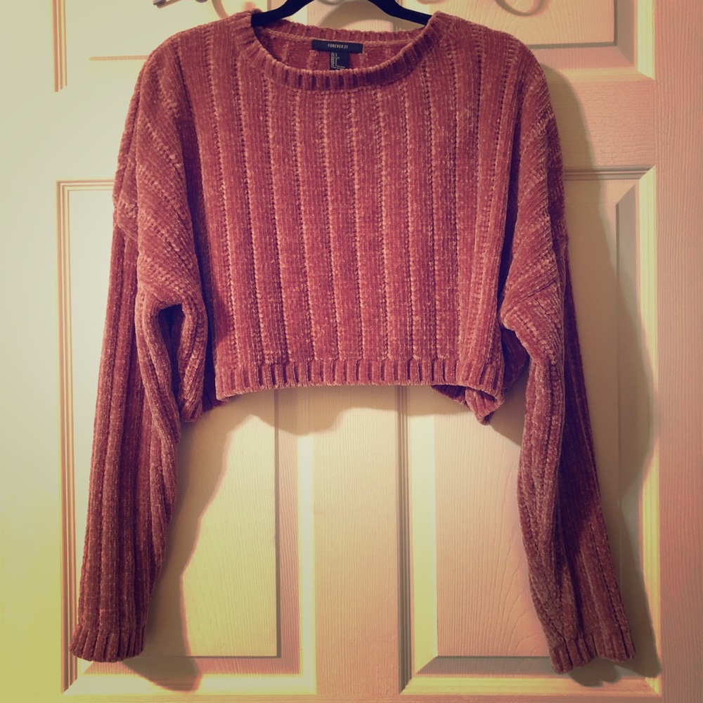 Soft Oversized Chenille Cropped Sweater SIZE: L